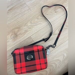 Coach Red and Black Checkered Crossbody Bag